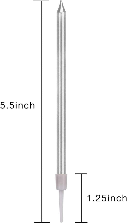 Luter Metallic Long Birthday Candles with Silver Stand - Cake Candles for Wedding Birthday Party Decoration (24 Pieces)