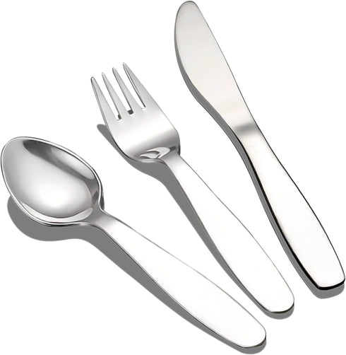 VANRA 3 Pieces Children Fork Spoon Knife Set with Travel Case, 18/8 Stainless Steel Kids Silverware for School