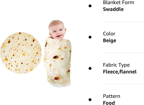 Tortilla Blanket, Baby Burritos Swaddle Blanket, Taco Blanket for Newborn Toddler, Soft Flannel Wearable Wrap