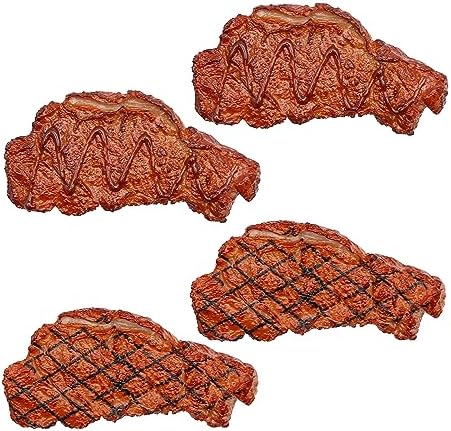 Vkinman 4Pcs Artificial Lifelike Steak Fake Cooked Roast Beef Simulated Food Steak Meat