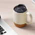 Set 2, 15 OZ DOWAN Coffee Mugs of Ceramic Mug with Cork Bottom and Splash Proof Lid, Large Coffee Cup with Handle