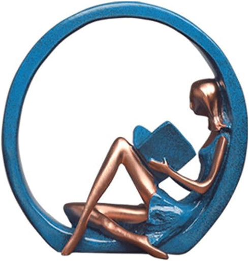 EKDJKK Resin Figurine Reading a Book Yoga Girl Bookshelf Bookcase Aesthetic Decoration Sculpture Accent Piece, Art