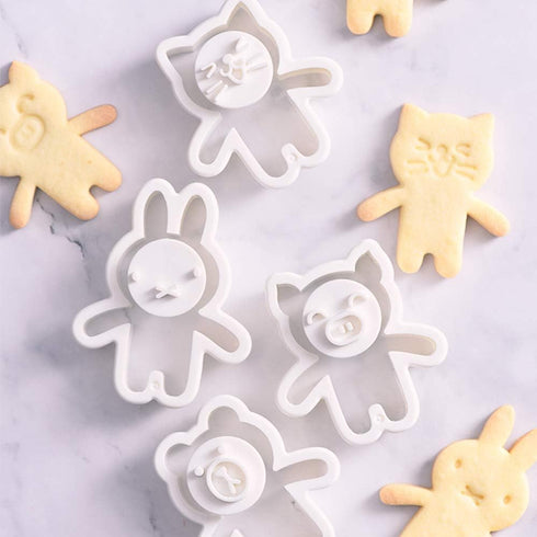 Cute Animal Cookie Cutters, 8-Piece Set Bear, Cat, Bunny, Piglet Cookie Cutter and Face Stamps