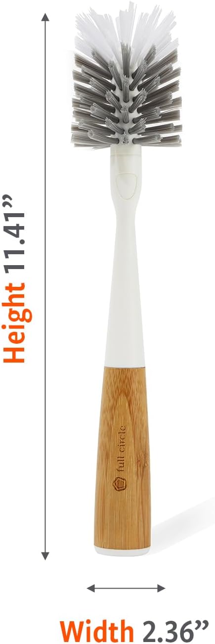 Full Circle Clean Reach - Bamboo Long Handle Bottle & Mug Brush with Replaceable Head, for Deep Cleaning Water Bottles