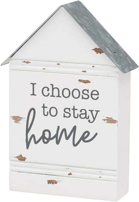 Rustic House-Shaped Mini Wood Block Sign - "I Choose to Stay Home" 3"W x 4"H x 1"D