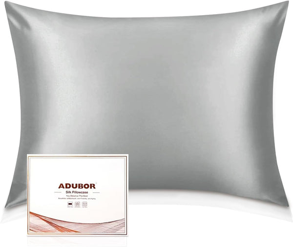 Adubor Silk Pillowcase - Mulberry Silk Pillow Case, 23 Momme, 900 Thread Count, Hidden Zipper (Queen, Dark Gray, 1PC)