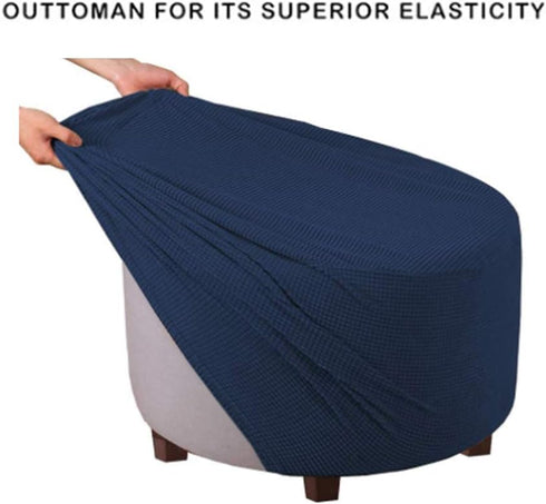 VIENLOVE Round Ottoman Slipcover Polyester Blend Footstool Protector Covers Stretch with Elastic Bottom Feature