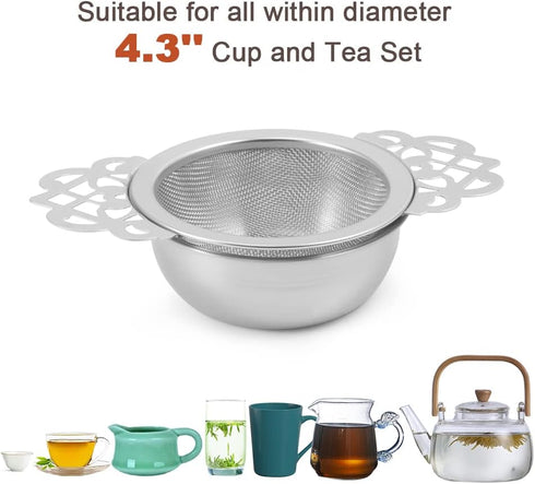 Picowe 2 Pack Tea Strainer Bowl, Stainless Steel Sliver Fine Mesh Tea Strainers for Loose Tea
