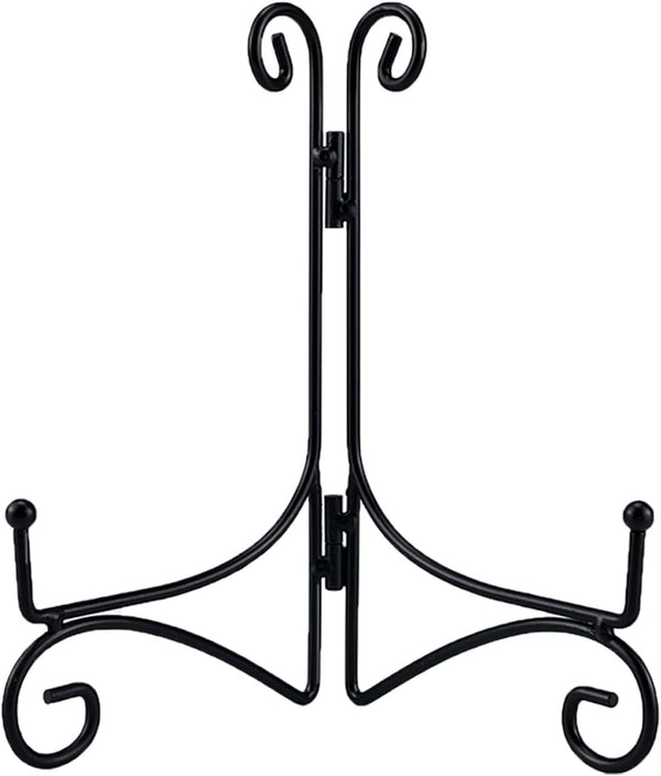 Black Iron Plate Stand, 12 Inch Holder for Displaying Cookbooks, Pictures, and Decorative Plates (1 Pack)