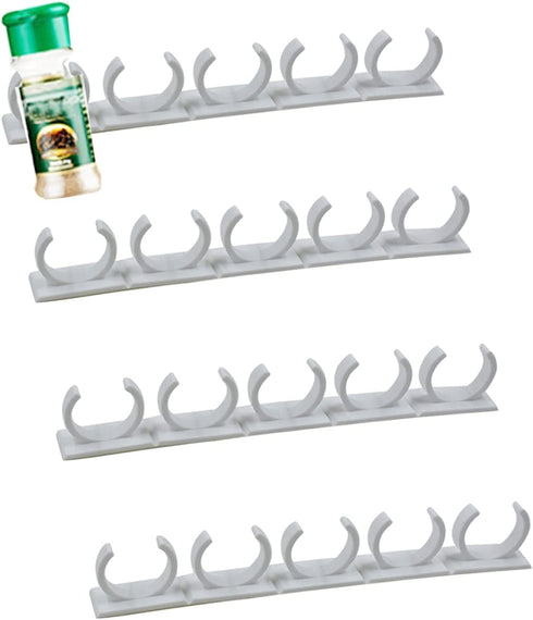 4 Pack 20-Clips Spice Gripper Clip - Wall Mounted Kitchen Spice Jar Rack Organizer with Adhesive Tape