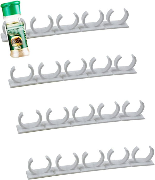 4 Pack 20-Clips Spice Gripper Clip - Wall Mounted Kitchen Spice Jar Rack Organizer with Adhesive Tape
