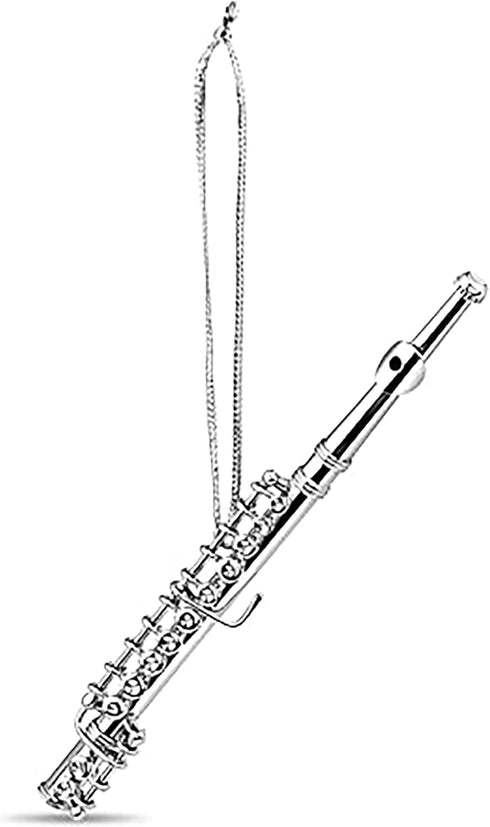 Silver Flute Christmas Tree Ornament, Musical Instrument Decoration for Music Band