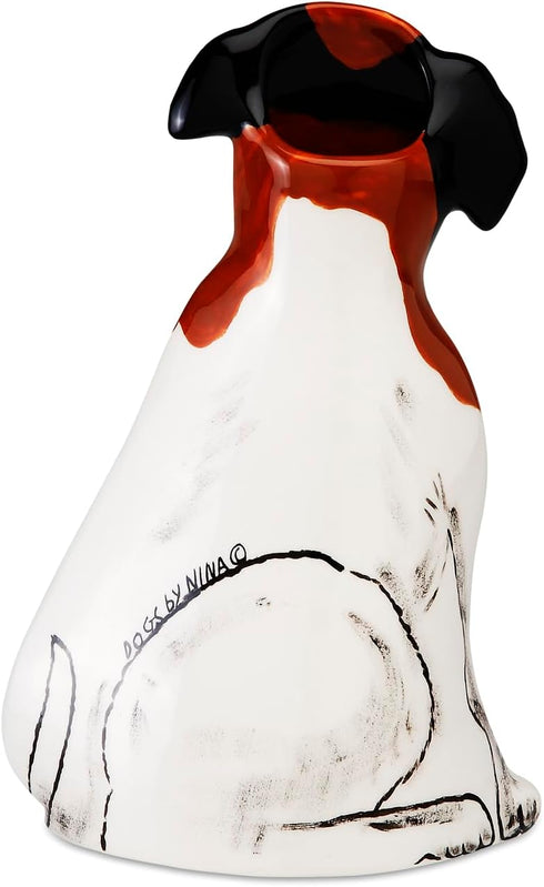 Pavilion Gift Company Chloe-Jack Russell Small Dog Vase, Brown, White, Black