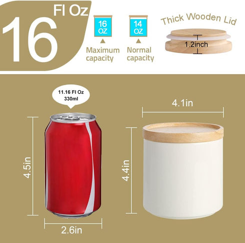 Sweejar Ceramic Kitchen Canisters, Stackable Food Storage Jar with Airtight Seal Wooden Lid, 16 Fl Oz (Gray)