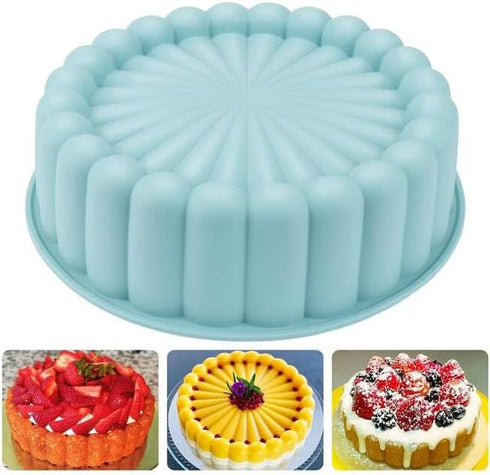 Flower Shape Silicone cake mold,Non-stick Silicone Fluted Pans, Perfect Bakeware for Cake, 7.6 Inch,Blue by QinhBting