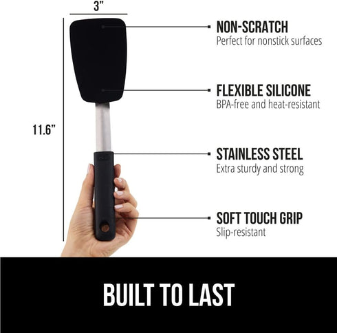 Gorilla Grip Nonstick Heat Resistant BPA-Free Silicone Spatula, Non Scratch Flexible Head for Pans, Slip Resistant Soft Rubber Handle, Stainless Steel Kitchen Spatulas for Cooking, 11.6 Inch, Black by Gorilla Grip