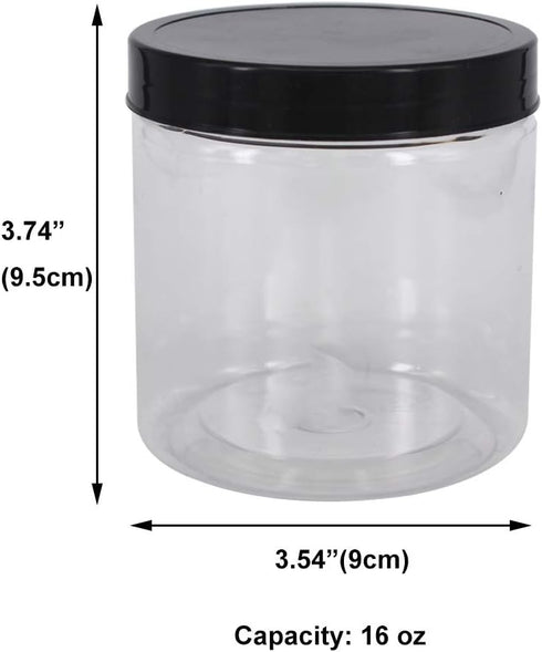 12 Pack 16 oz Plastic Jars With Lids, Extra Labels, 1 Pen, Clear PET Seal Jar for Food Storage,Wide Opening Storage jar For Dry Food, Peanut, Powder, Kitchen & Craft Storage