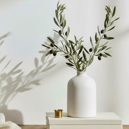 White Ceramic Vase - 7 Inch Tall - Large, Minimalist Modern Home