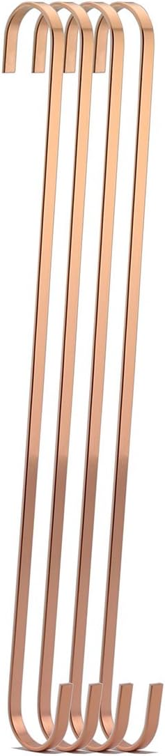 4-Pack 16 Inch Rose Gold Steel Hanging Flat Hooks, Heavy-Duty S Shaped Hooks for Kitchenware, Plants, Towels