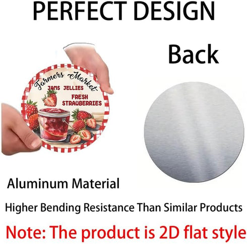 Generic 8x8 inch Jams Jellies Fresh Strawberries Aluminum Round Sign Vintage Strawberries Metal Signs Suitable for Home