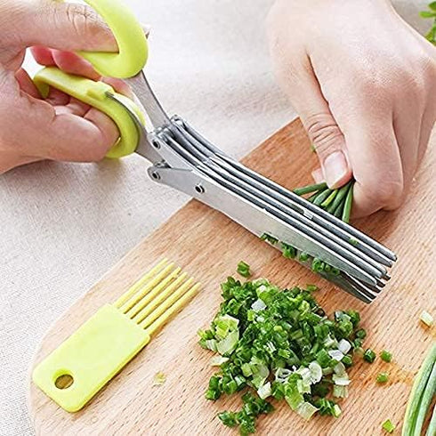 Herbal Scissors Stainless Steel 5 Blade Kitchen Scissors, Mince Fresh Herbs & Leafy Greens, Green