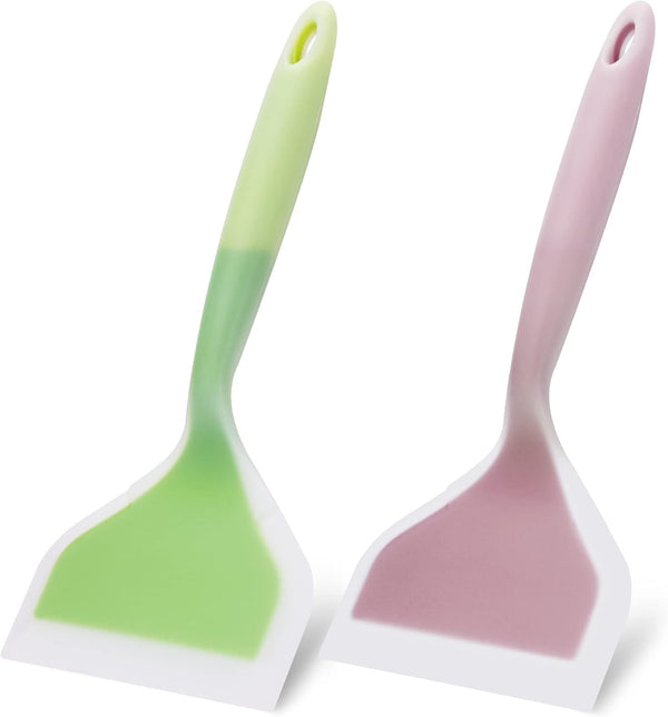 2 Pack Silicone Pancakes Spatula, Wide Turner for Eggs, Fish, Pizza, and Steak for Nonstick Cookware