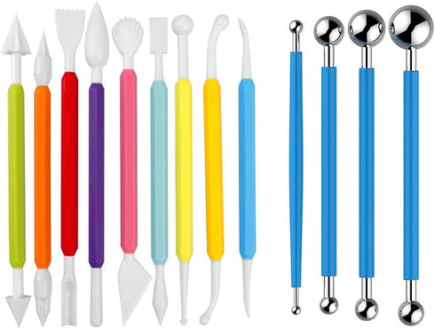 13PCS Fondant Tool Set Cake Decorating Hand Tools, Double Head Metal Ball, Gum Paste Modeling Tools