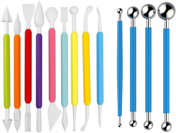 13PCS Fondant Tool Set Cake Decorating Hand Tools, Double Head Metal Ball, Gum Paste Modeling Tools