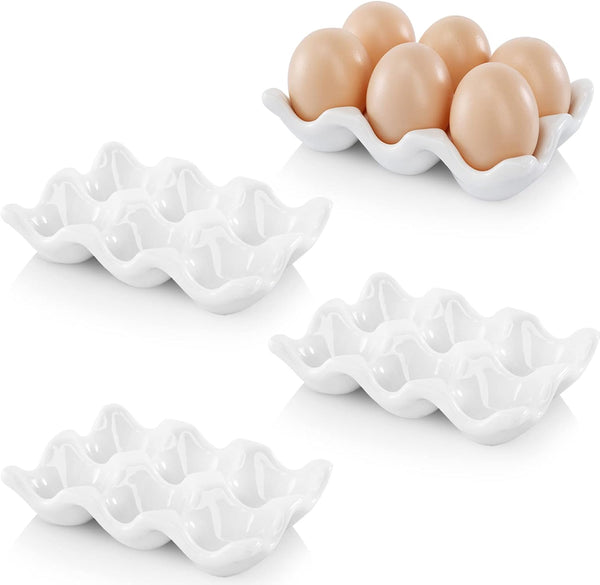 DEAYOU 4 Pack 24 Cups Egg Tray Holders, Porcelain Egg Container for