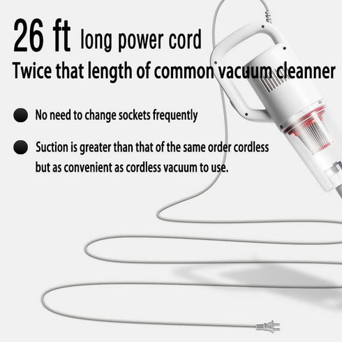 Corded Stick Handheld Vacuum Cleaner with 26ft Cord, Electric Broom for Pet Hair and Hardwood Floor Cleaning