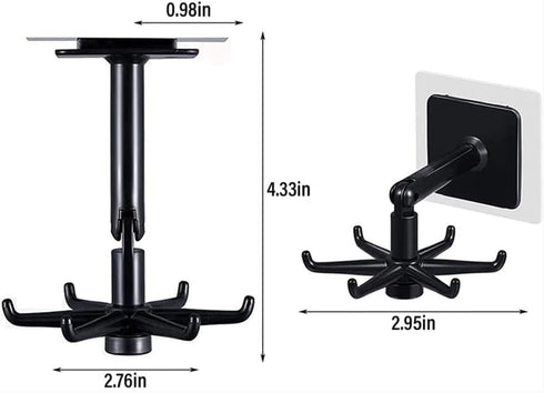 Kitchen Utensil Hanger with 6 Hooks, Under Cabinet Holder for Kitchen and Bathroom, 360° Rotatable Organizer Hook, 2