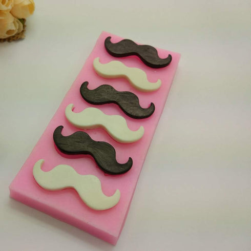 Cute 6 Cavities Funny DIY 3D Mustache Beard Silicone Mold for Fondant, Chocolate, Candy, Cake Decor