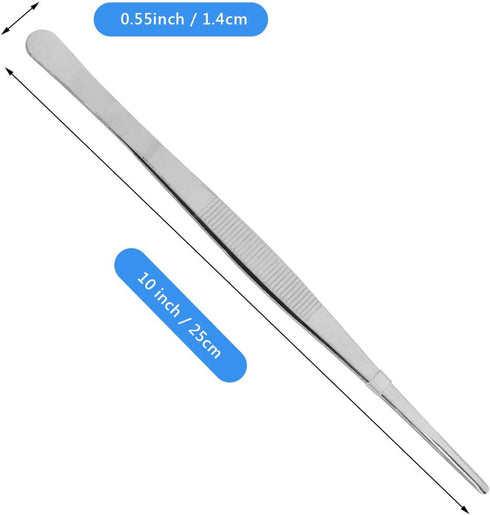 Adecco LLC Stainless Steel Tongs Tweezer with Precision Serrated Tips for Surgical & Seafood, 10"