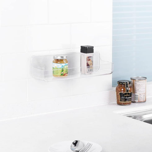 Plastic Wall Mount Organizer, Clear Adhesive Storage Box Organizer No Drilling Hang Walls/Doors for Kitchen, Bathroom, Bedroom, Cabinet, Office, Craft Room (Long Size) by Lunmore