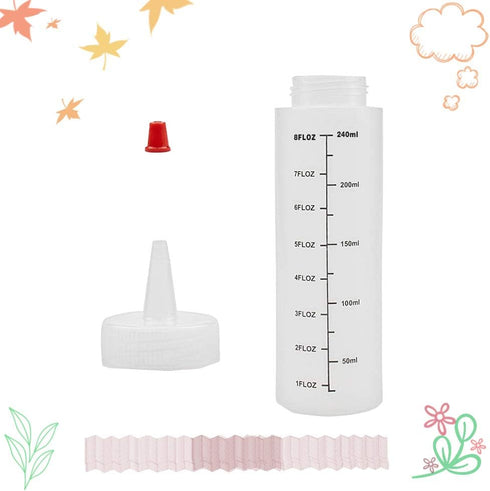 Baaxxango 12 Pack 8 oz/240 ml Plastic Squeeze Bottles, Scale Squirt Bottle with Red Tip Cap and Black Scale