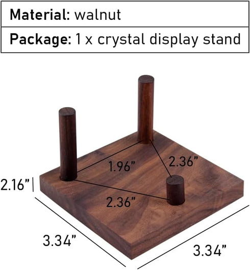 Walnut Crystal Display Stand, Three-Peg Easel for Fossil, Coral, Geodes, Rock, Mineral, Agate