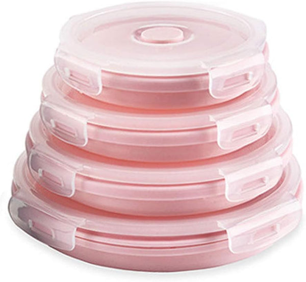 CARTINTS Silicone Collapsible Food Storage Containers, Set of 4 Round Bowls with Lids, Microwave & Freezer Safe