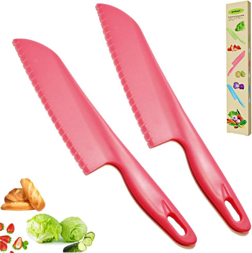 11" Professional Plastic Lettuce Knife, 2 Pack Pink, for Cutting Salad, Fruit, Cake, and Veggies