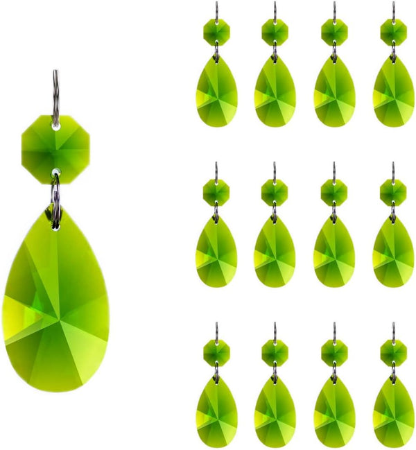 12pcs 38mm Teardrop Crystal Chandelier Prisms Parts with Glass Octagon Beads Chain