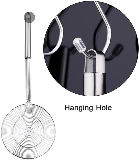 YFWOOD 5.5 Inch Spider Strainer Skimmer, Solid Stainless Steel Ladle with Large Handle for Kitchen Deep Frying