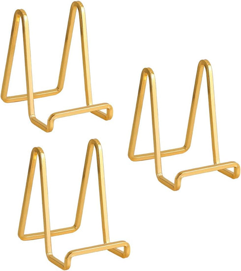 4.5 inch Metal Plate Stands for Display, Tabletop Picture Stand, Gold Iron Easels for Photos, Books, Plates