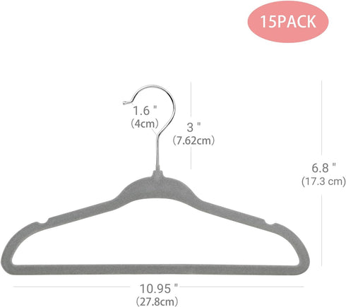 ManGotree 15 Pack Non-Slip Baby Velvet Clothes Hanger, Kids Coat Hanger with Swivel Hook (Grey)