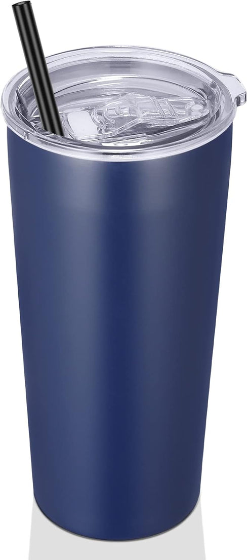 VEGOND 20oz Tumbler Bulk with Lid and Straw - Stainless Steel Vacuum Insulated Travel Mug, Navy Blue