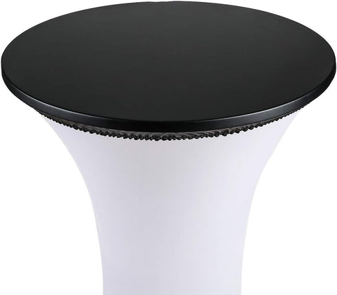 24 Inch JISEN Cocktail Waterproof Round Table Topper Cap Polyester Fitted Stretchable Tablecloth Cover D-Black