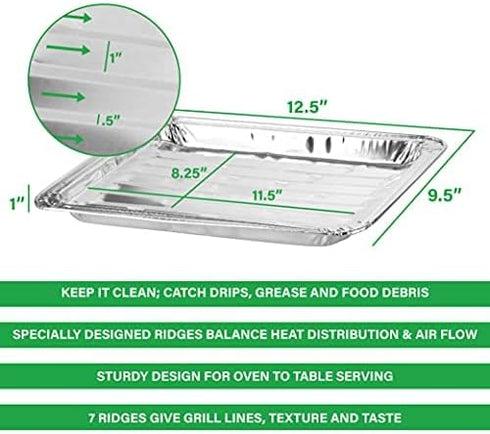 PARTY BARGAINS Aluminum Broiler Pans, 4 Pack Heavy-Duty Disposable Grill Pans for Cooking, Roasting, BBQ