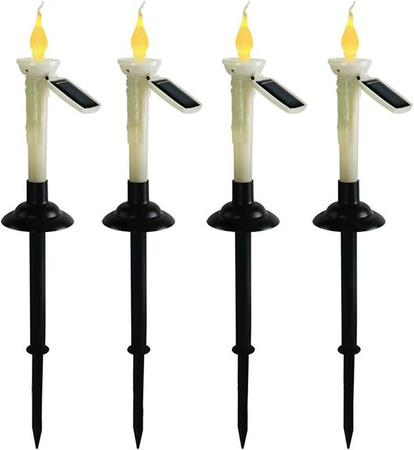 4Pcs Solar Taper Candles with Holders, Waterproof LED Candles Light Rechargeable Tapered