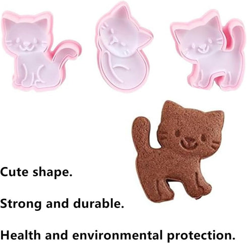 Cookie Cutters Cat Shape, 3PCS Animal Cookie Stamps for Baking, Pink