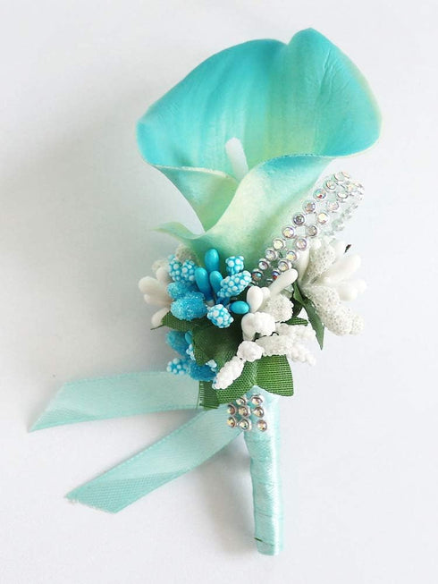 Calla Lily Boutonniere for Men, Wedding Groom Best Man Boutonniere, Set of 6 for Ceremony, Turquoise
