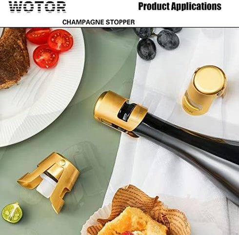 Champagne Stoppers with Stainless Steel Champagne Bottle Stopper, Food Grade Silicone Reusable Cork, Saver for
