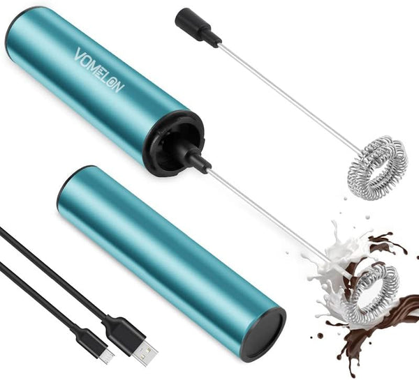 Milk Frother, Rechargeable Battery Operated Frother for Coffee, Portable Drink Mixer with 2 Stainless Steel Whisk Heads